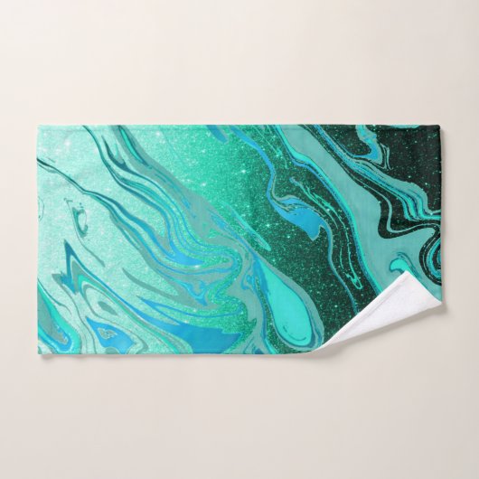 Marbre parties scintillant turquoise (Serviette à main)