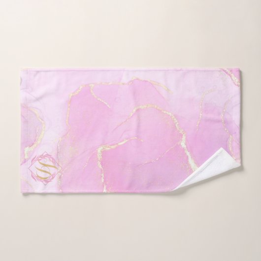 Marbré Pastel rose Or Monogramme (Serviette à main)