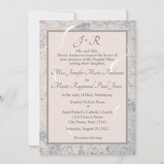 Marbre rose et gris Faire-part de mariage monogram (Devant)