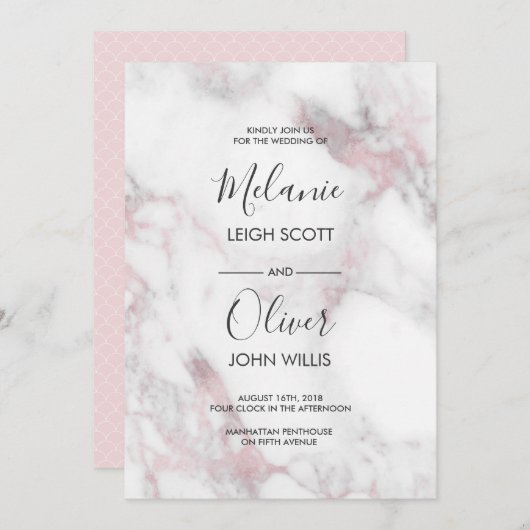 Marbre rose Faire-part de mariage simple (Devant / Derrière)