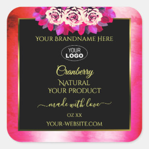 Marbre rose floral Marbre noir Étiquette Logo