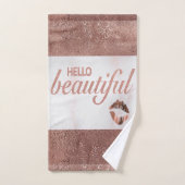 Marbre rose Gold Foil Bonjour Belle (Serviette à main)
