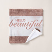 Marbre rose Gold Foil Bonjour Belle (Gant de toilette)