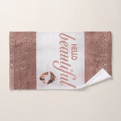 Marbre rose Gold Foil Bonjour Belle (Serviette à main)