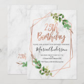 Marbre Rose Gold Foliage 25e invitation anniversai (Devant / Derrière)