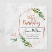 Marbre Rose Gold Foliage 50e invitation anniversai (Devant / Derrière)