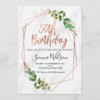 Marbre Rose Gold Foliage 50e invitation anniversai