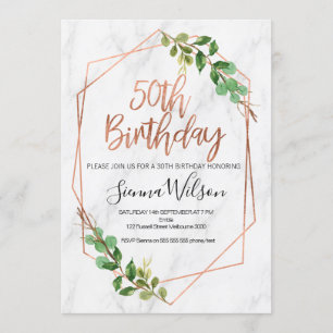Marbre Rose Gold Foliage 50e invitation anniversai