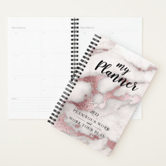 Marbre Rose Gold Glam Planner (Devant avec enveloppe)