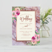 Marbre rose or Rose Faire-part de mariage floral (Debout devant)