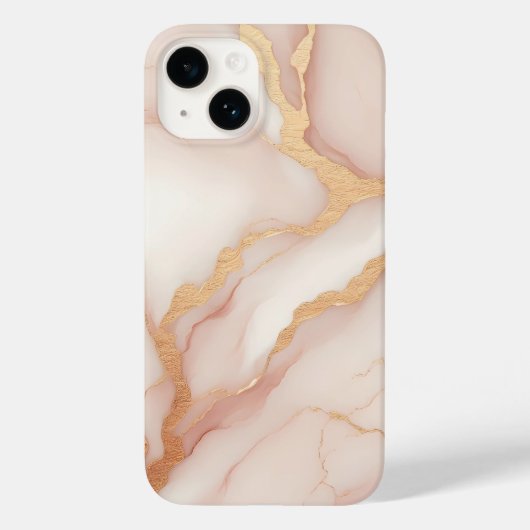 Marbre rose vif iPhone 14 Coque avec veines or (Verso)