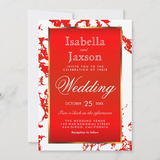 Marbre Rouge Clair, Invitation Or et Blanc (Devant)