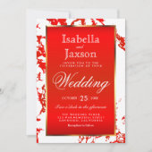 Marbre rouge vif, invitation dorée et blanche (Devant)