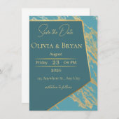 Marbre turquoise et or Enregistrer la carte Date | (Devant / Derrière)