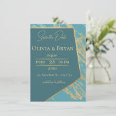 Marbre turquoise et or Enregistrer la carte Date | (Debout devant)