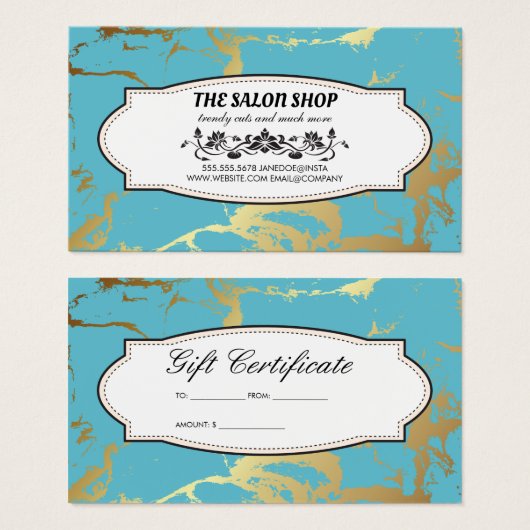 Marbre Turquoise or | Carte cadeau (Devant & derrière)