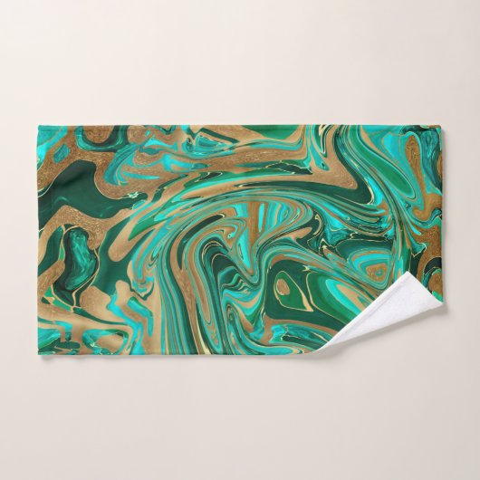 Marbre vert et or liquide (Serviette à main)