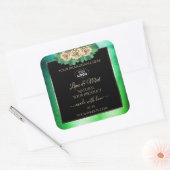 Marbre vert Turquoise Floral Noir Logo Étiquette (Enveloppe)