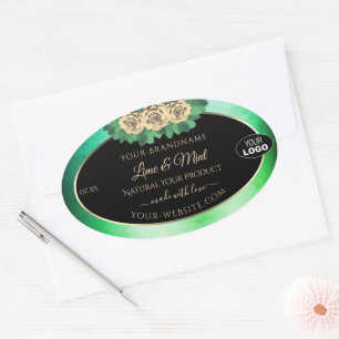 Marbre vert Turquoise Floral Noir Logo Étiquette