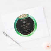 Marbre vert Turquoise Floral Noir Logo Étiquette (Enveloppe)