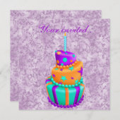 marbre violet argent folle invitation cake (Devant / Derrière)