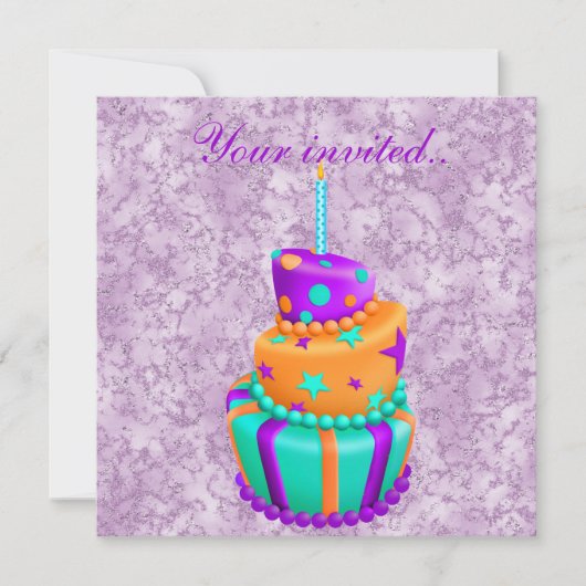 marbre violet argent folle invitation cake (Devant)