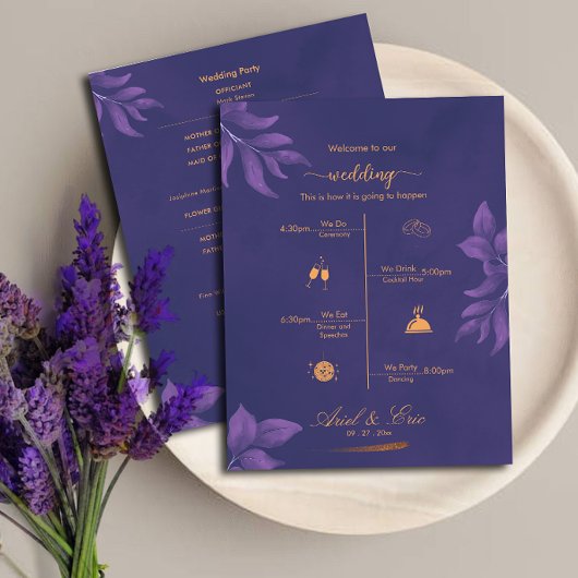 Marbre violet classique élégant mariage programme