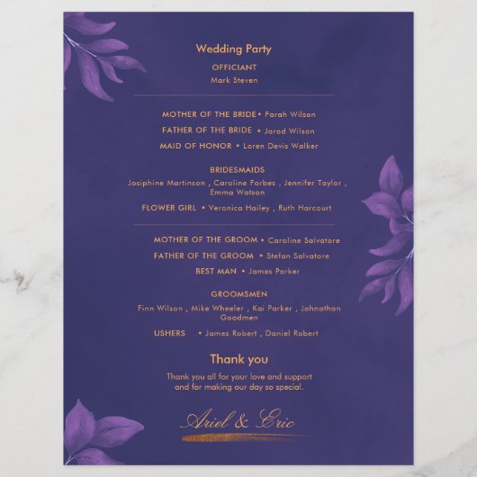 Marbre violet classique élégant mariage programme (Dos)