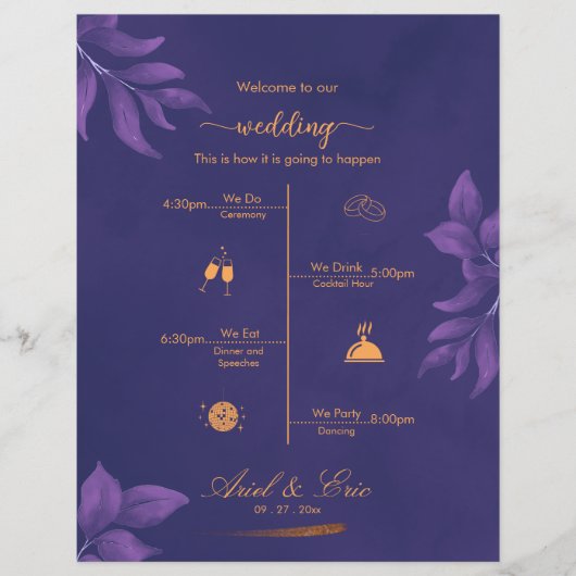 Marbre violet classique élégant mariage programme (Devant)