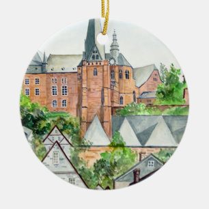 Marburg Altstadt Germany Towncape Acrylic Painting Keramisch Ornament