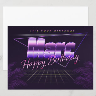 Marc Prénom lila retro Carte Anniversaire