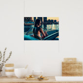 Marcela geniet van een Miami-zonsondergang op het  Poster (Keuken)