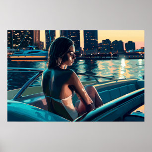 Marcela geniet van een Miami-zonsondergang op het  Poster