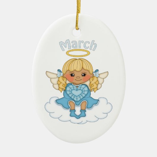 March Birthstone Angel Blonde Keramisch Ornament (Voorkant)