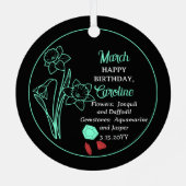 March Daffodil | Aquamarijn Verjaardag Keepsake Metalen Ornament (Achterkant)