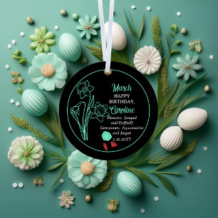 March Daffodil   Aquamarijn Verjaardag Keepsake Metalen Ornament