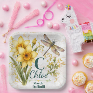 March Geboortebloem Narcis Monogram Libelle Tot Papieren Bordje