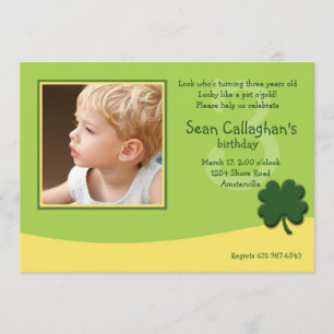 March Shamrock Photo Birthday Invitation Kaart