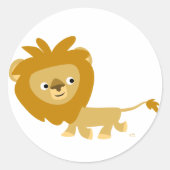 Marche Cartoon Lion autocollant rond (Devant)