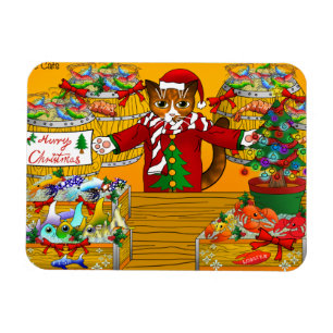Marché de poisson de Noël Stat Magnet de chat