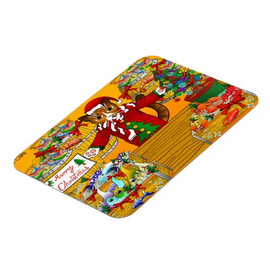 Marché de poisson de Noël Stat Magnet de chat (Côté Gauche)