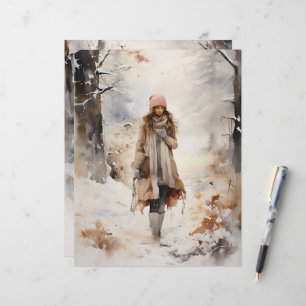 Marche en hiver Woodland papier à morceau