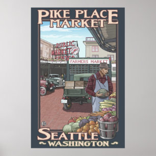 Marché Pike Place - Seattle, WA Affiche de voyage