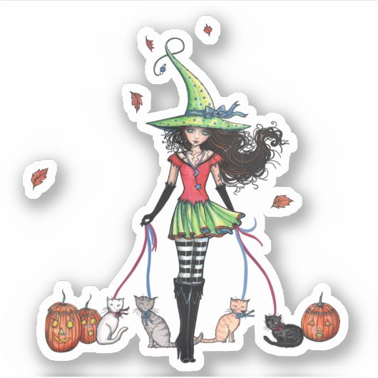Marcher les chats Halloween sorcier Sticker (Devant)