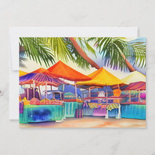 Marchés de Front de Mer à l'Aquarelle Carte de Vœu