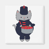 Marching Band Cat Drummer Navy Blue Red Magneet (Voorkant)