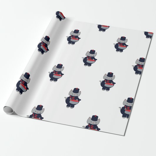 Marching Band Cat Snare Drum Navy Blue Red Pattern Cadeaupapier (Uitgerold)