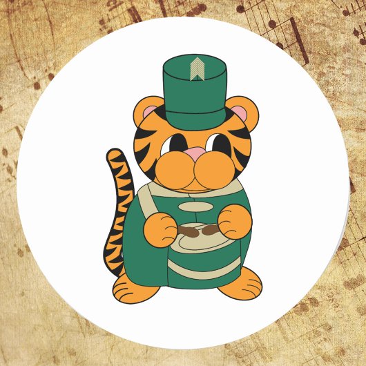 Marching Band Drum Tiger Green en Gold Ronde Sticker