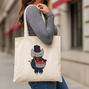 Marching Band Drummer Kat Navy Blauw Rood Tote Bag