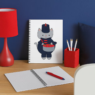 Marching Band Drummer Kater Navyblauw Rood Notitieboek